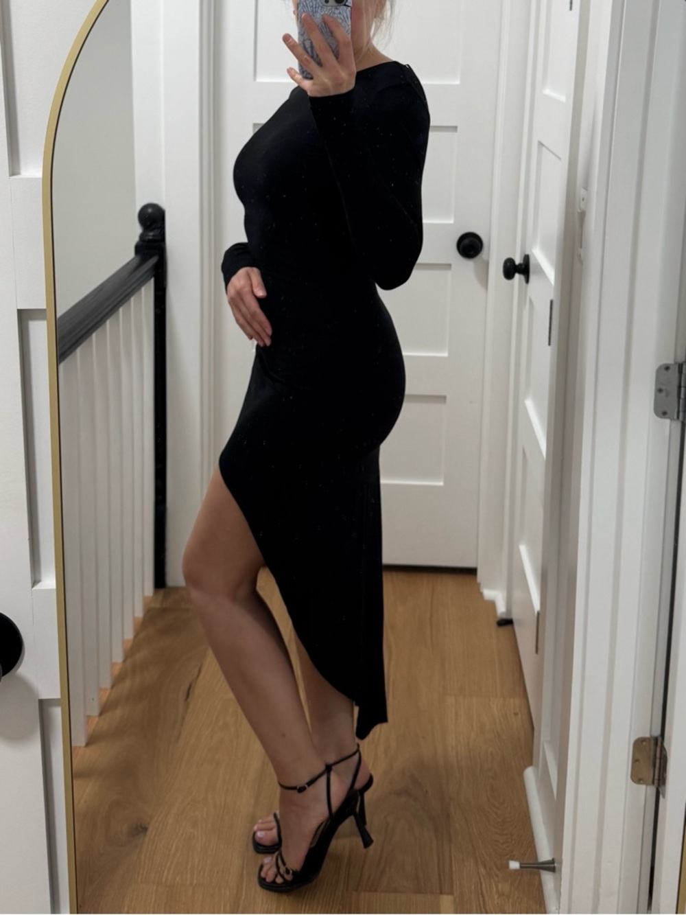 Black Asymmetric Long-Sleeve Dress